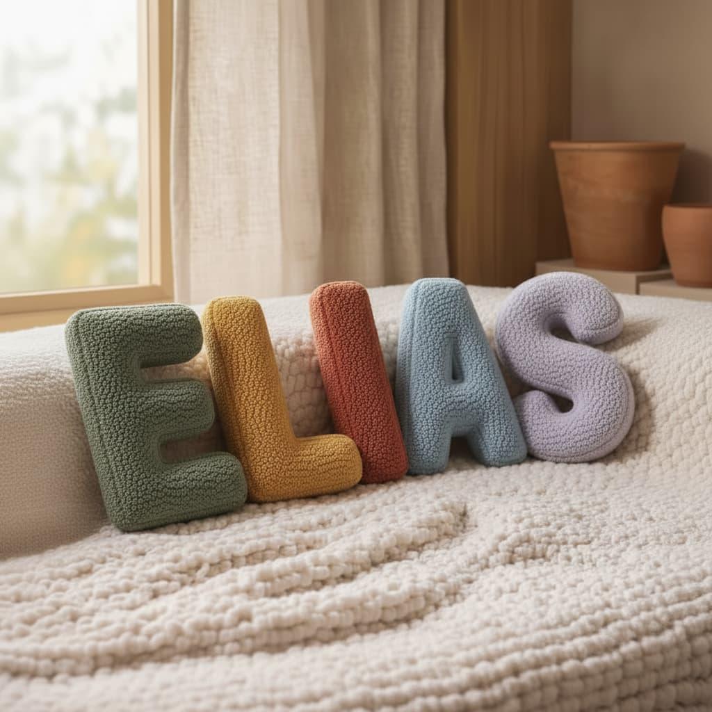 Lettres coussins formant le prénom Elias