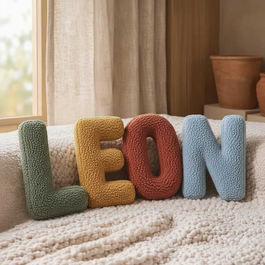 Lettres coussins formant le prénom Léon