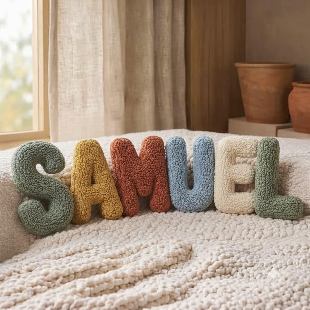 Lettres coussins formant le prénom Samuel