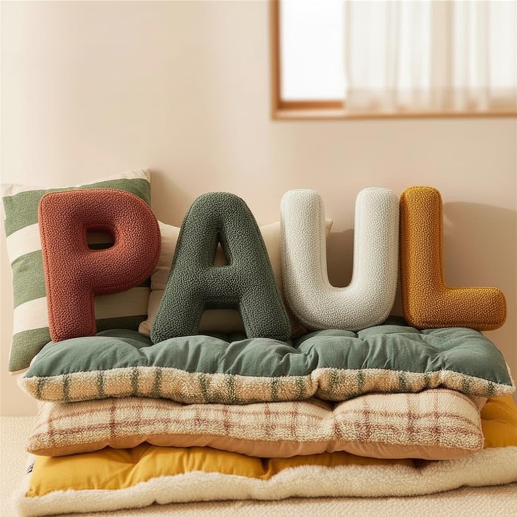 Lettres décoratives coussins formant le prénom Paul