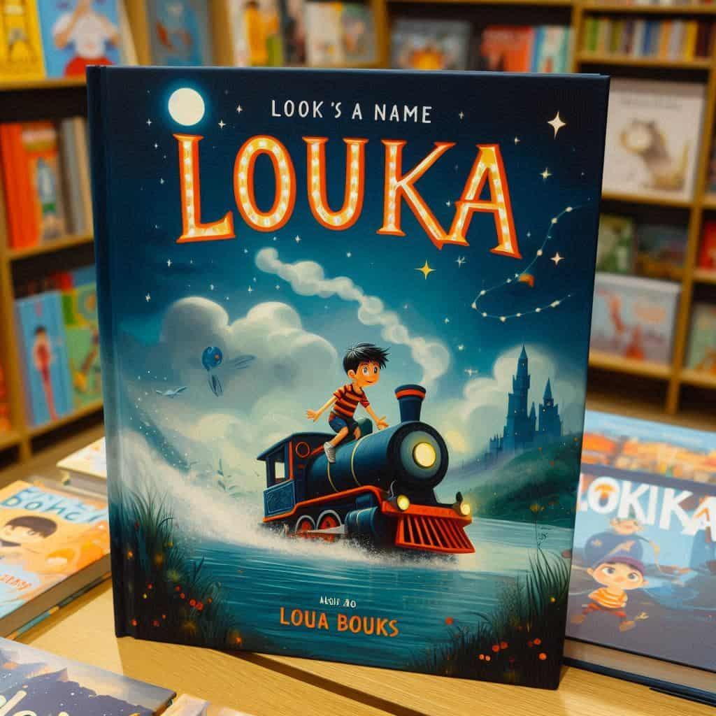 Livre enfant personnalise avec le prenom louka dans une librairie
