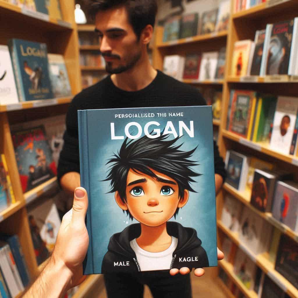 Livre personnalise avec le prenom logan dans une librairie