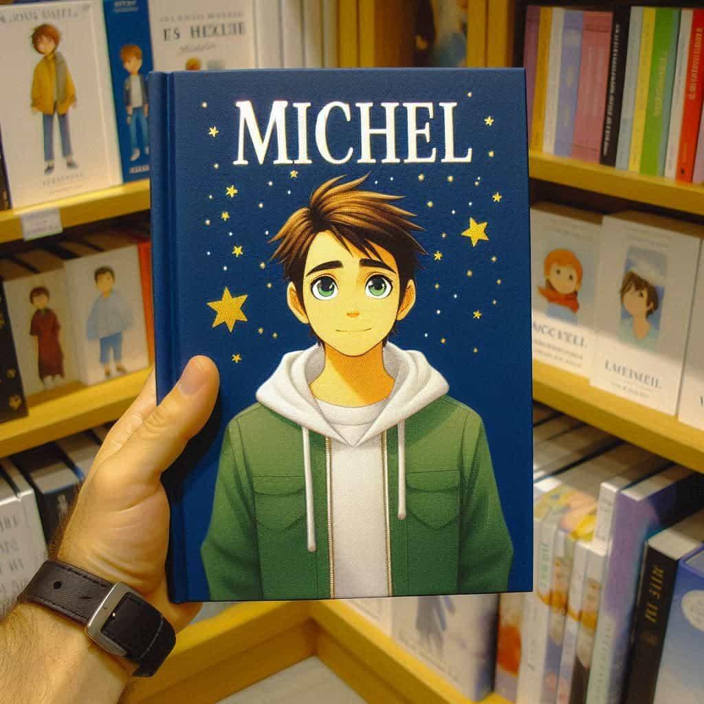 Livre personnalise avec le prenom michel dans une librairie