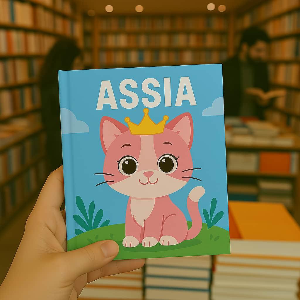 Livre personnalise pour enfant avec le prenom assia theme chat