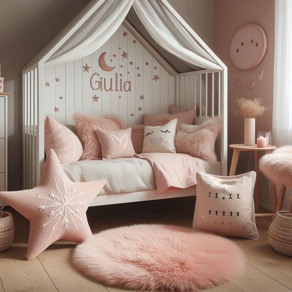 Magnifique chambre de princesse pour fille lit cabane couleurs blanc et rose pale prenom giulia