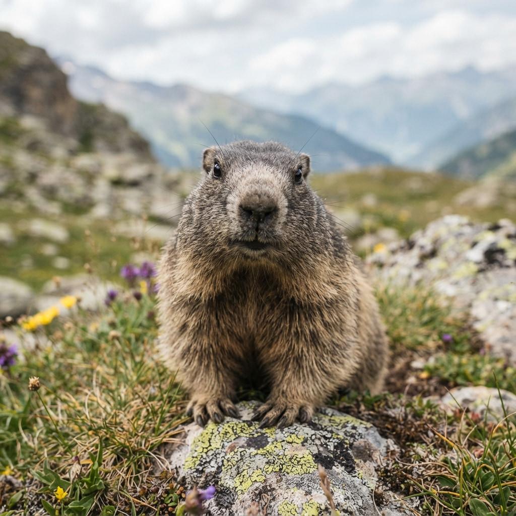 Marmotte assise sur un rocher de montagne symbole de repos profond et de regeneration interieure