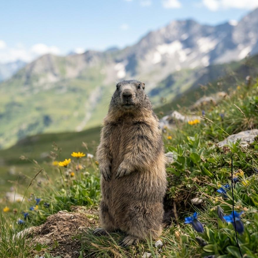 Marmotte debout dans une prairie de montagne symbole de repos protection et cycles interieurs 1