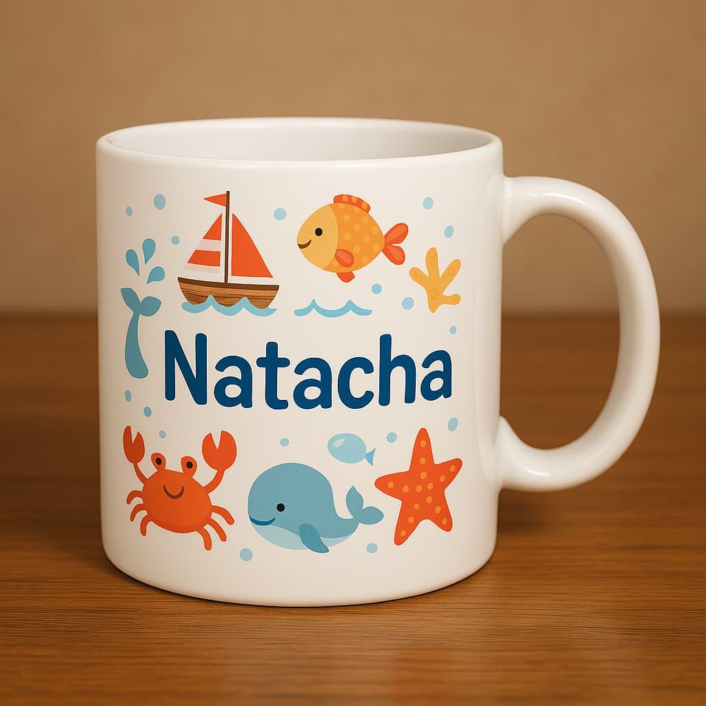 Mug d enfant avec le prenom natacha theme de la mer