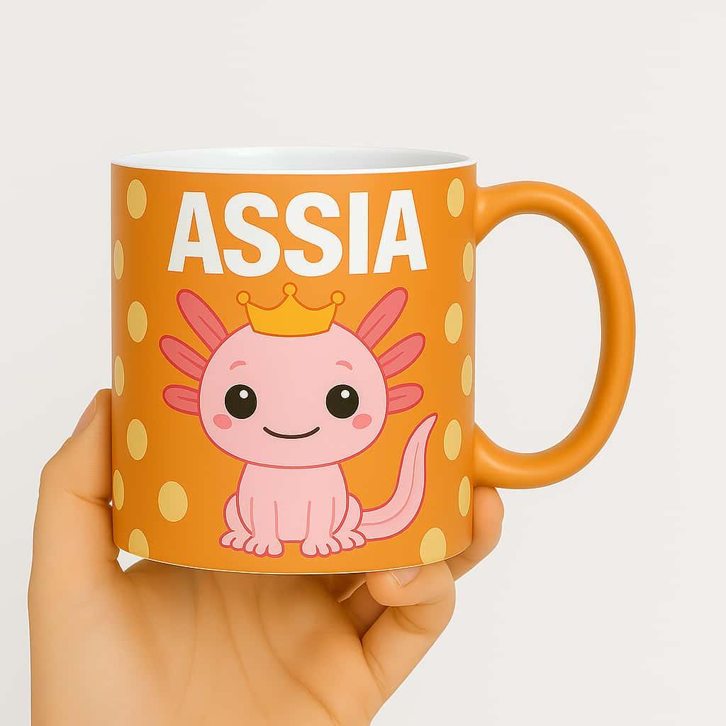 Mug personnalise avec le prenom assia theme axolotl