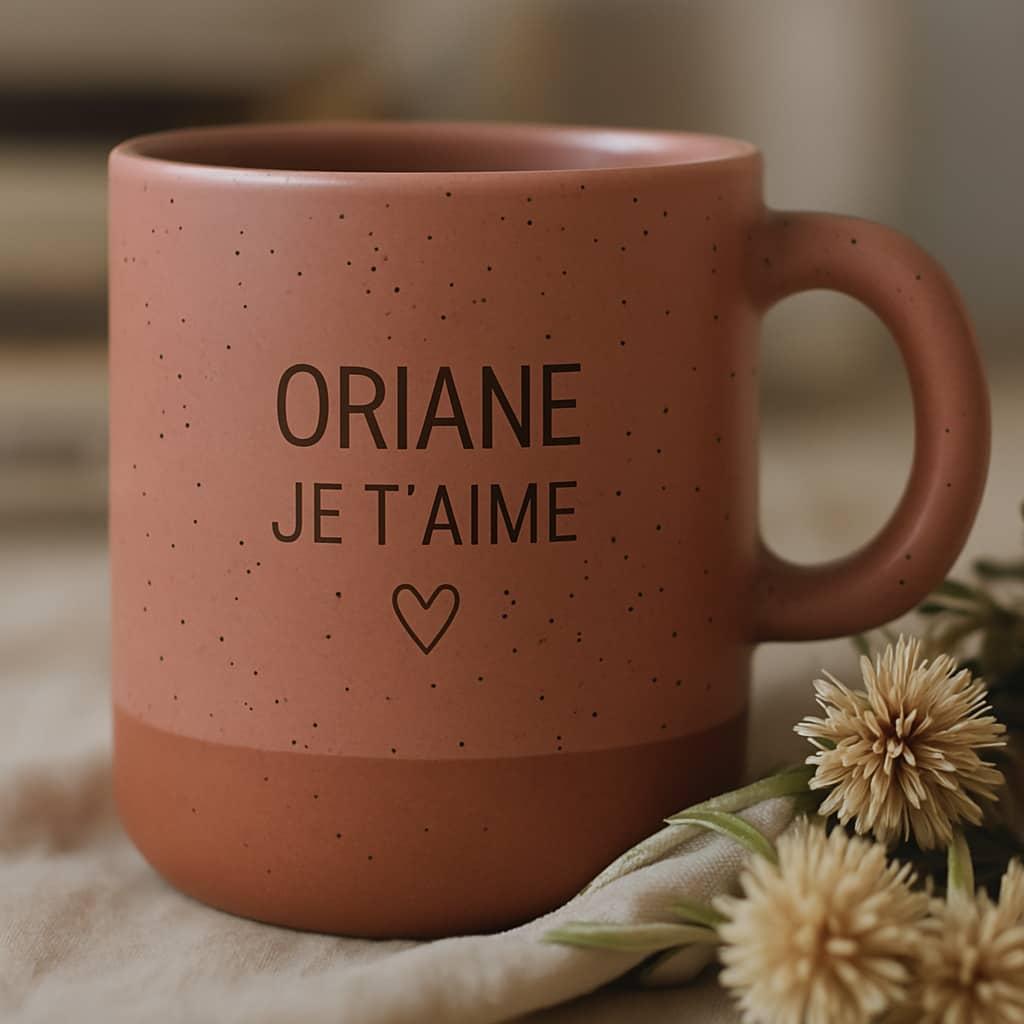 Mug personnalise avec le prenom oriane je t aime couleur vieux rose style ceramique