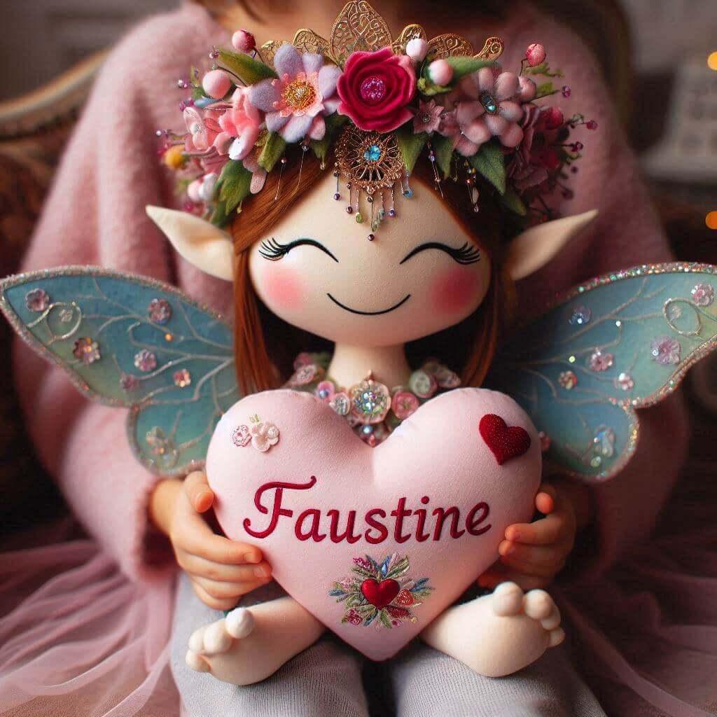 peluche fée princesse avec le prénom faustine