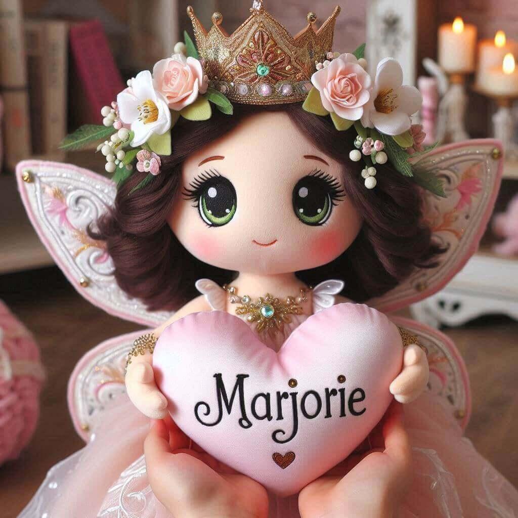 jolie peluche princesse fée personnalisée avec le prénom marjorie