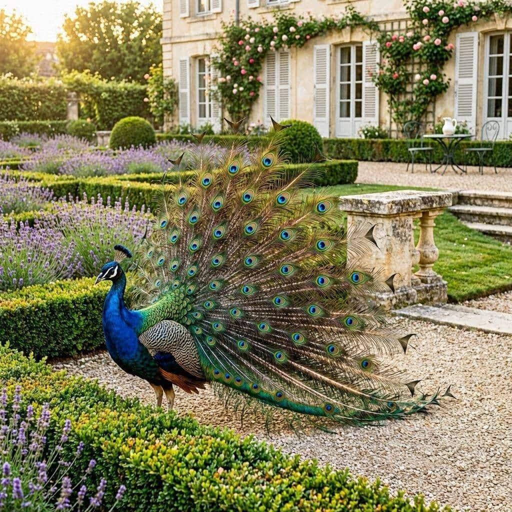 Paon deployant son plumage symbole de renaissance beaute et affirmation de soi