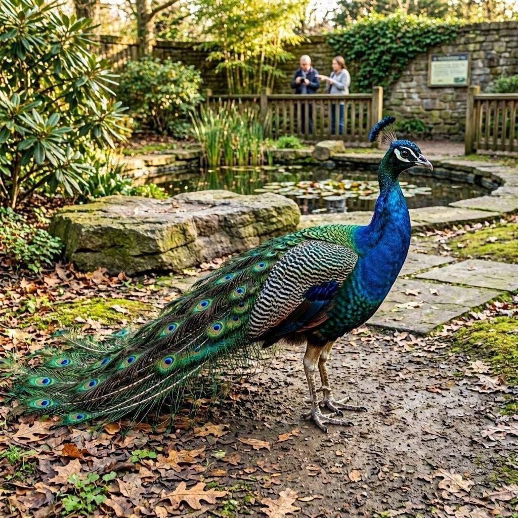 Paon majestueux dans un jardin ordonne symbole de beaute et de rayonnement