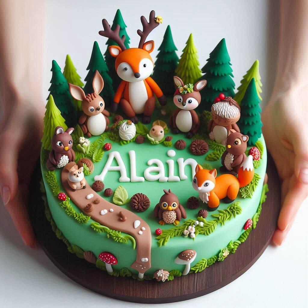 Pate a sucre animaux de la foret avec le prenom alain
