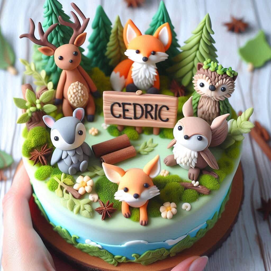 Pate a sucre animaux de la foret avec le prenom cedric