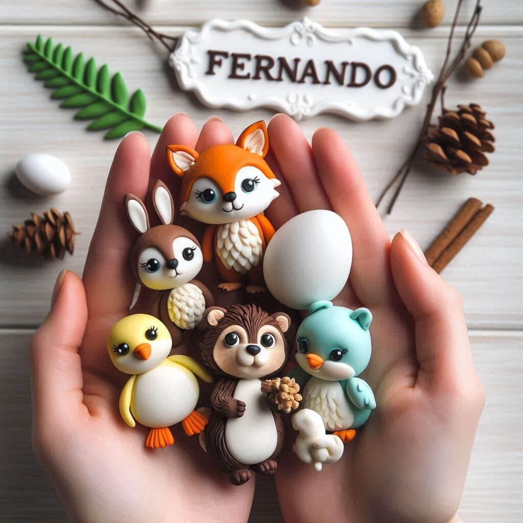 Pate a sucre animaux de la foret avec le prenom fernando