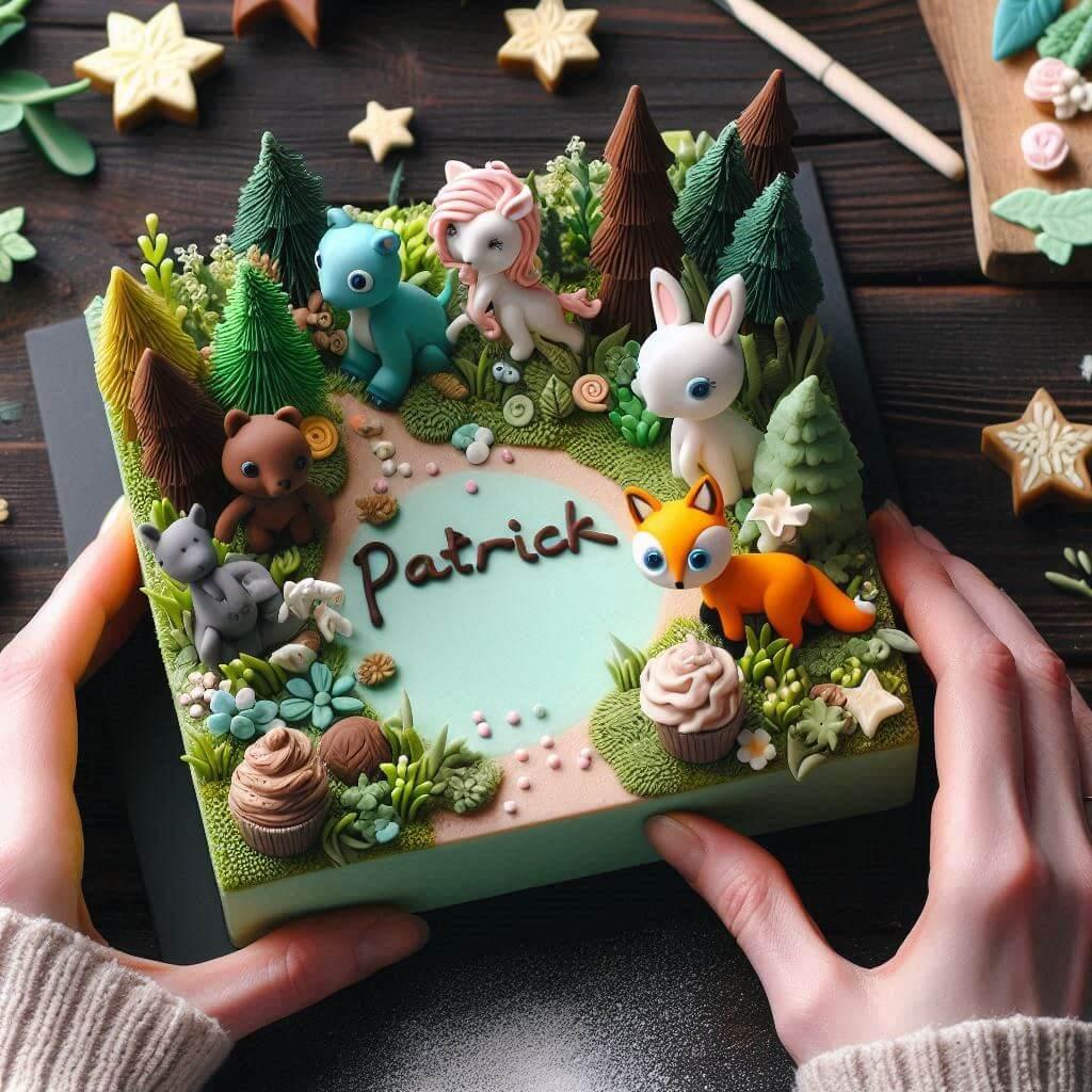 Pate a sucre animaux de la foret avec le prenom patrick style photo etsy avec les mains de la creatrice 1
