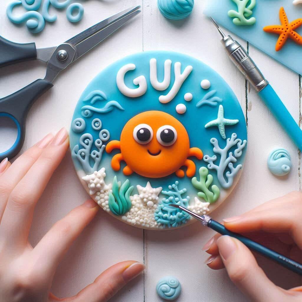 Pate a sucre animaux marins avec le prenom guy