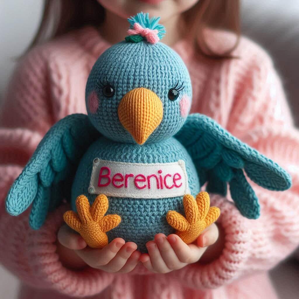 Peluche au crochet personnalisee avec le prenom berenice
