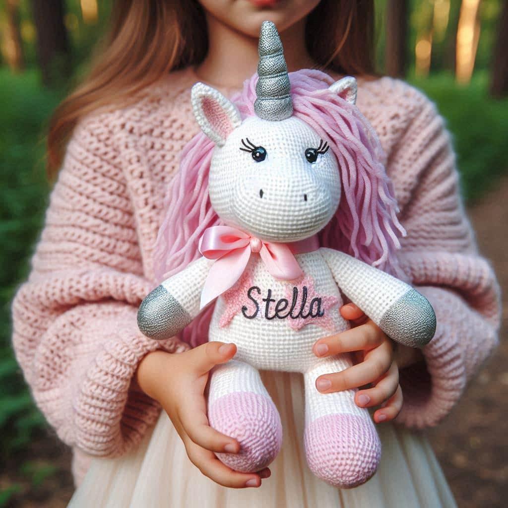 Peluche au crochet personnalisee avec le prenom stella