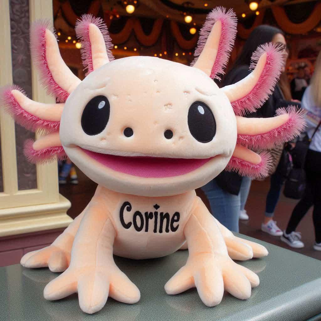 Peluche axolotl personnalisee avec le prenom corine