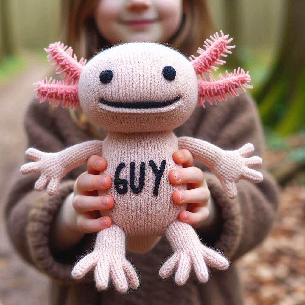 Peluche axolotl personnalisee avec le prenom guy