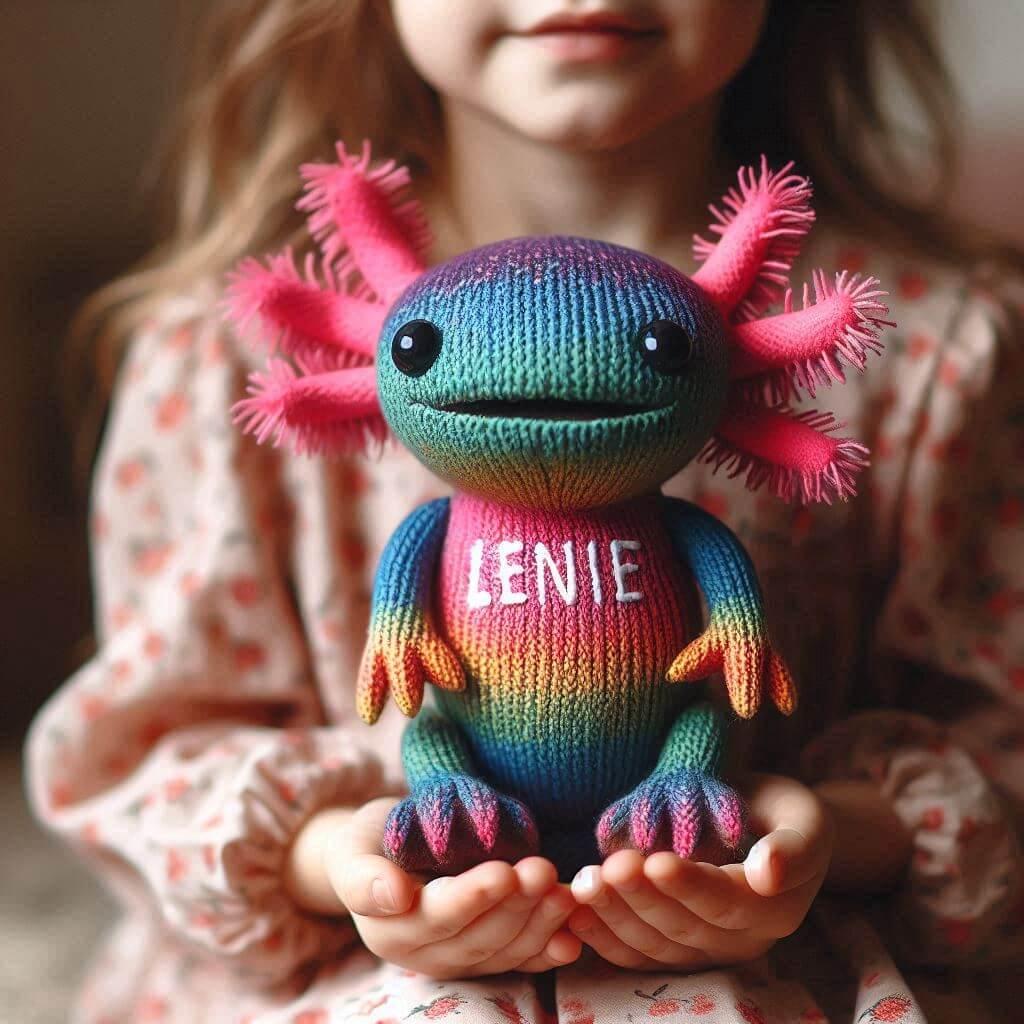 Peluche axolotl personnalisee avec le prenom lenie
