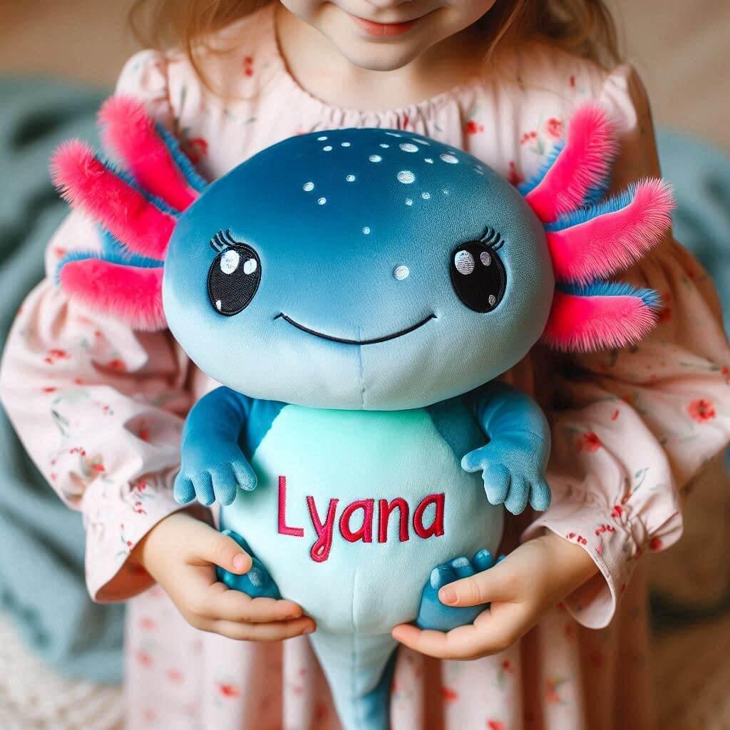 prenom lyana sur une peluche axolotl