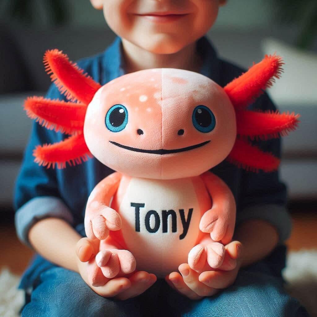 Peluche axolotl personnalisee avec le prenom tony