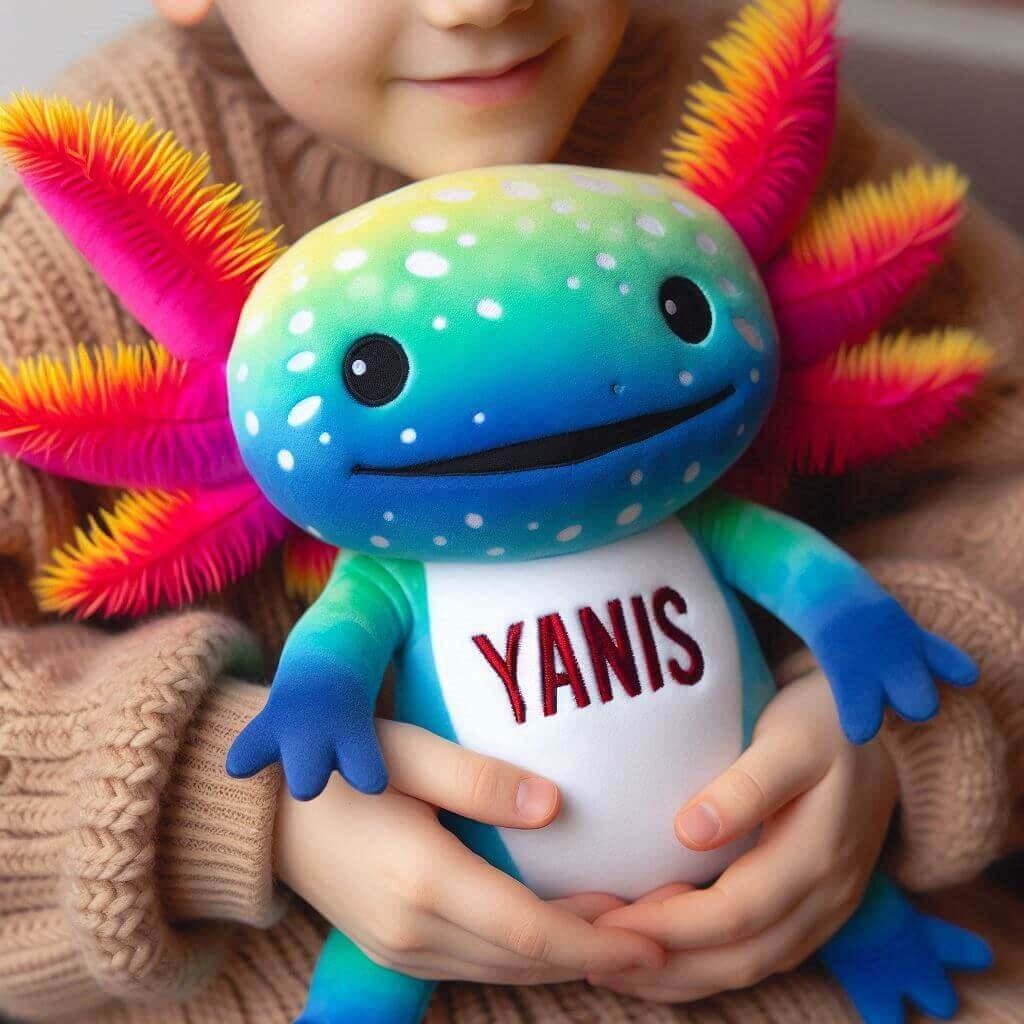 Peluche axolotl personnalisee avec le prenom yanis