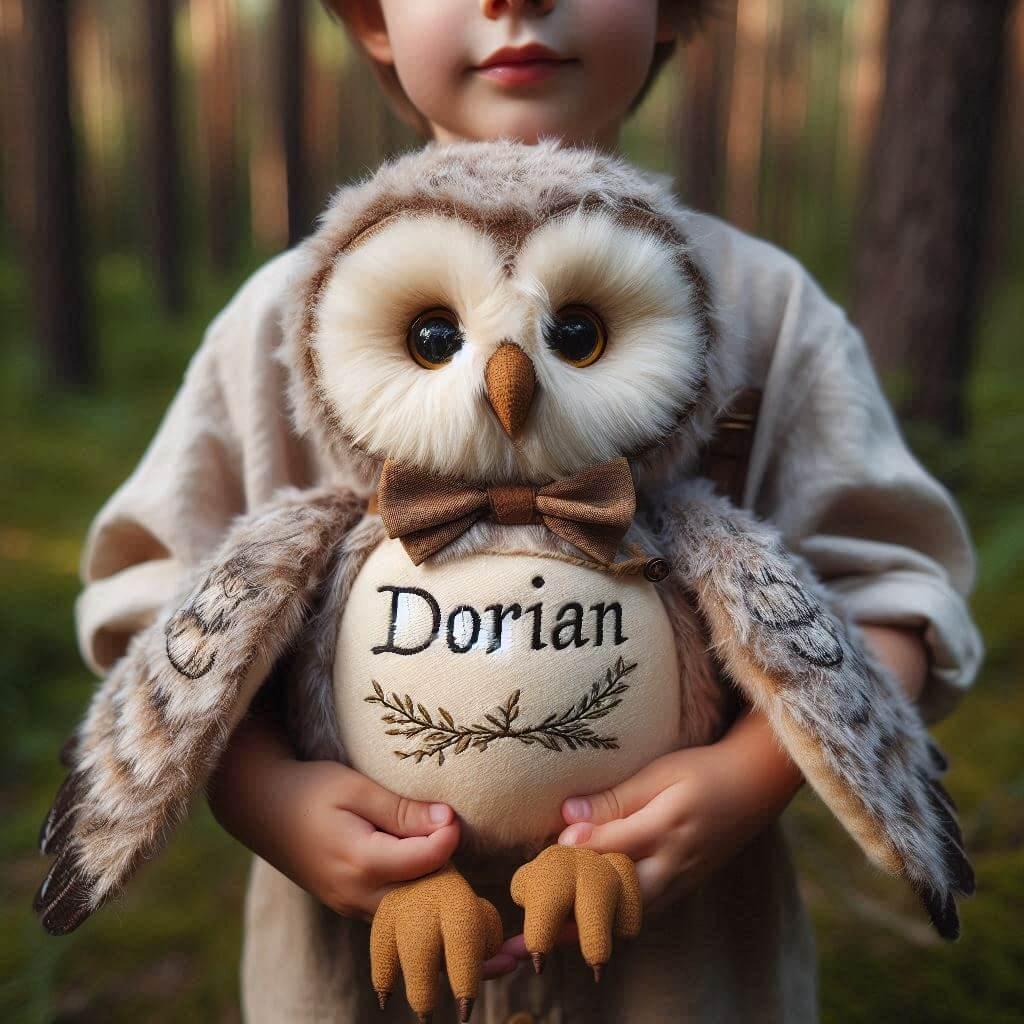 Peluche chouette avec le prenom dorian