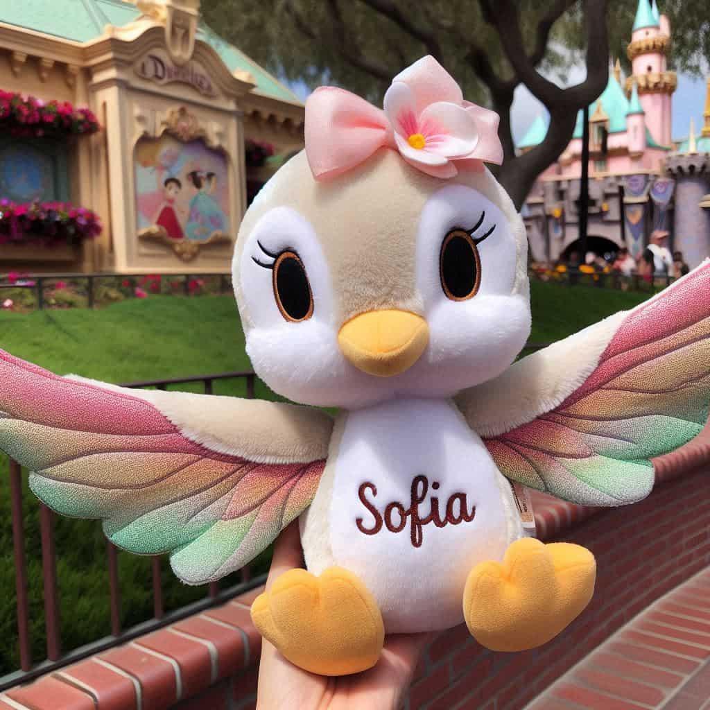 Peluche colibri personnalisee avec le prenom sofia style disneyland