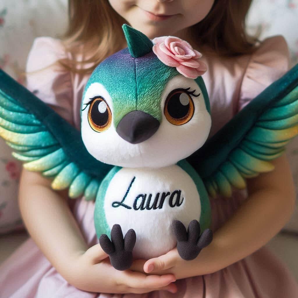 Peluche colibri style disney personnalisee avec le prenom laura