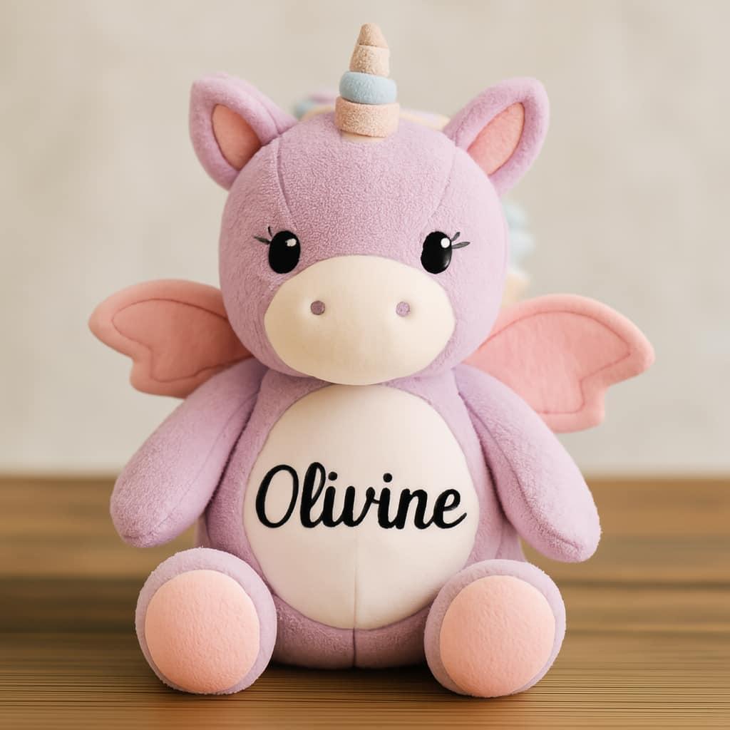 Peluche doudou licorne personnalisee avec le prenom olivine couleur pastel 2