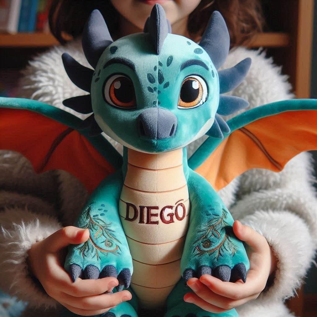 Peluche dragon avec le prenom diego