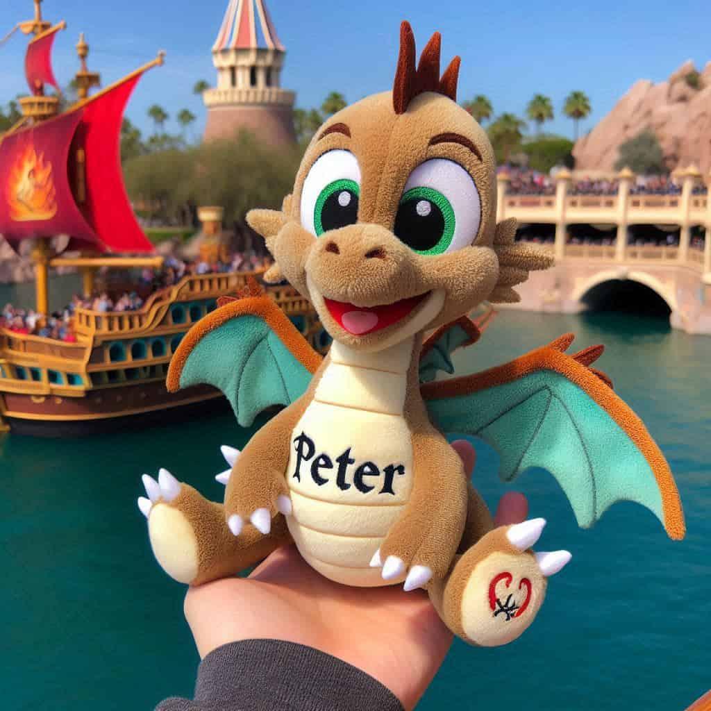 Peluche dragon personnalisee avec le nom peter style disneyland