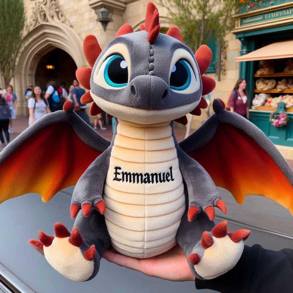 Peluche dragon personnalisee avec le prenom emmanuel