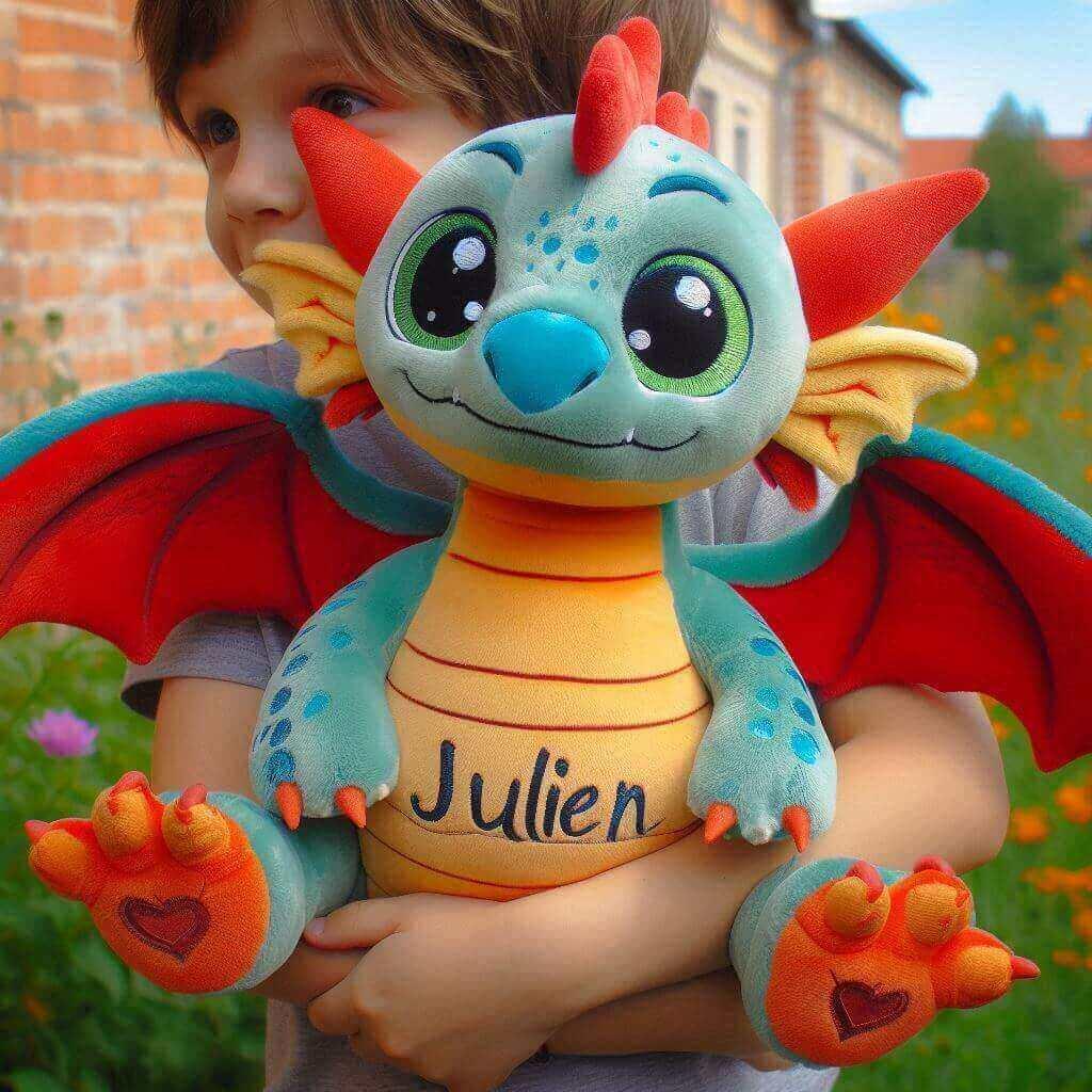 Peluche dragon personnalisee avec le prenom julien