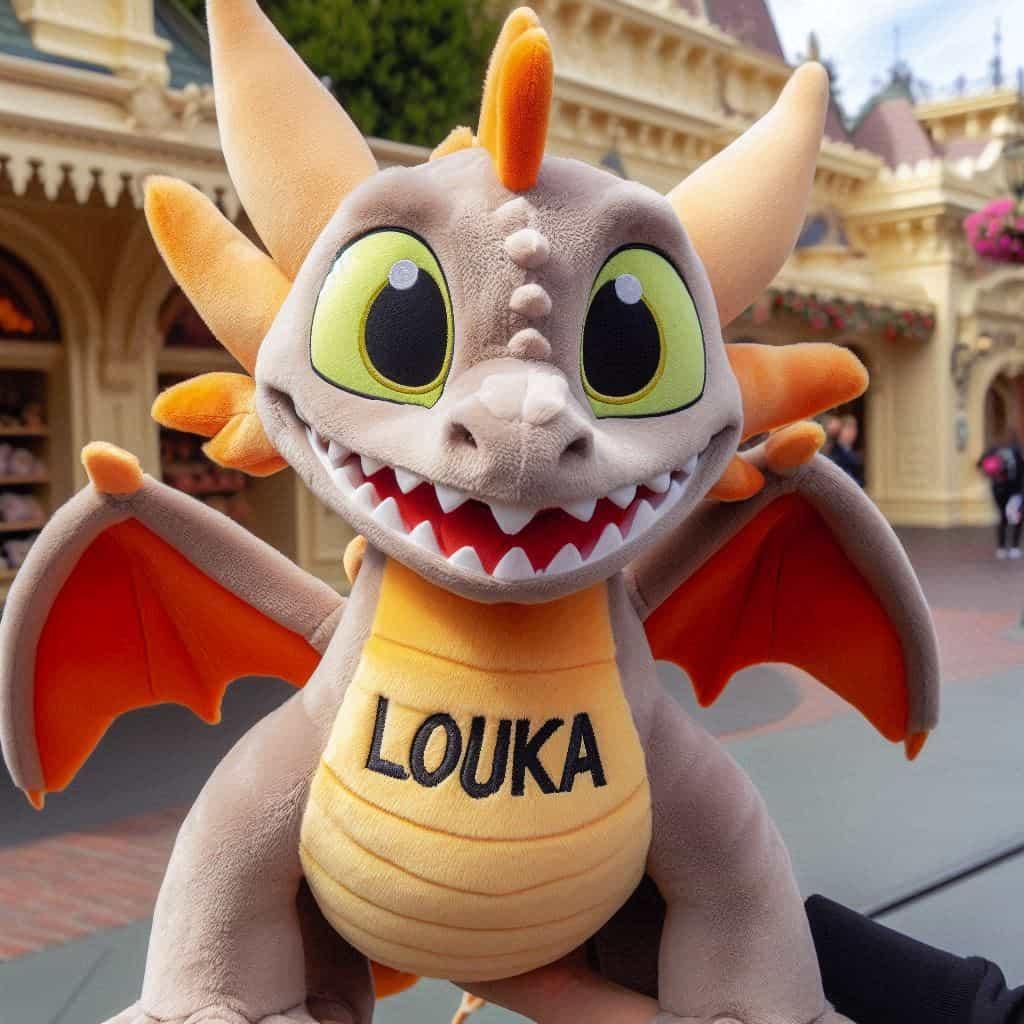 Peluche dragon personnalisee avec le prenom louka a disneyland