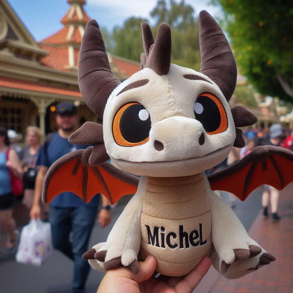 Peluche dragon personnalisee avec le prenom michel style disney