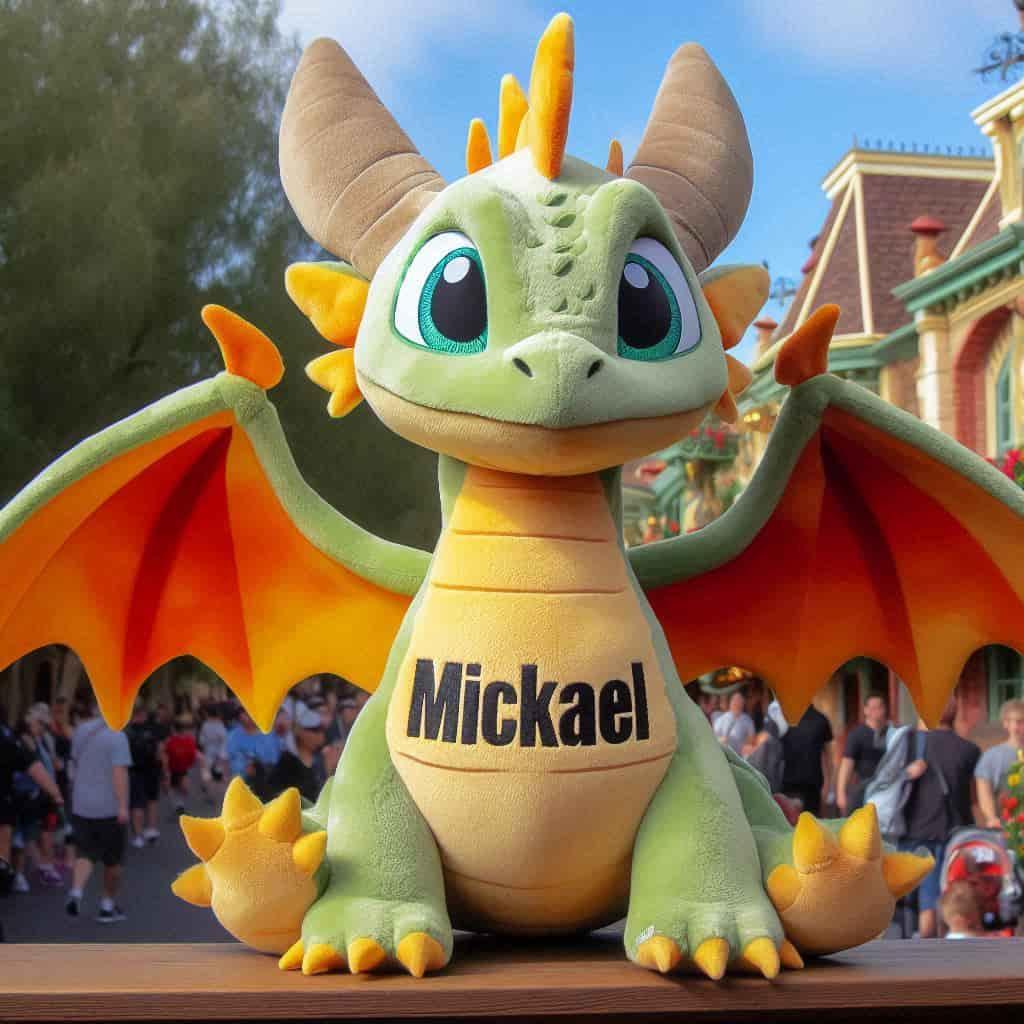 Peluche dragon personnalisee avec le prenom mickael