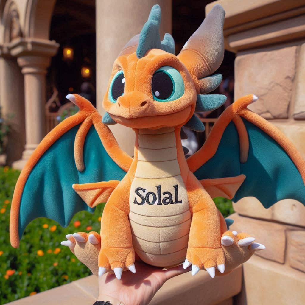 Peluche dragon personnalisee avec le prenom solal style disneyland