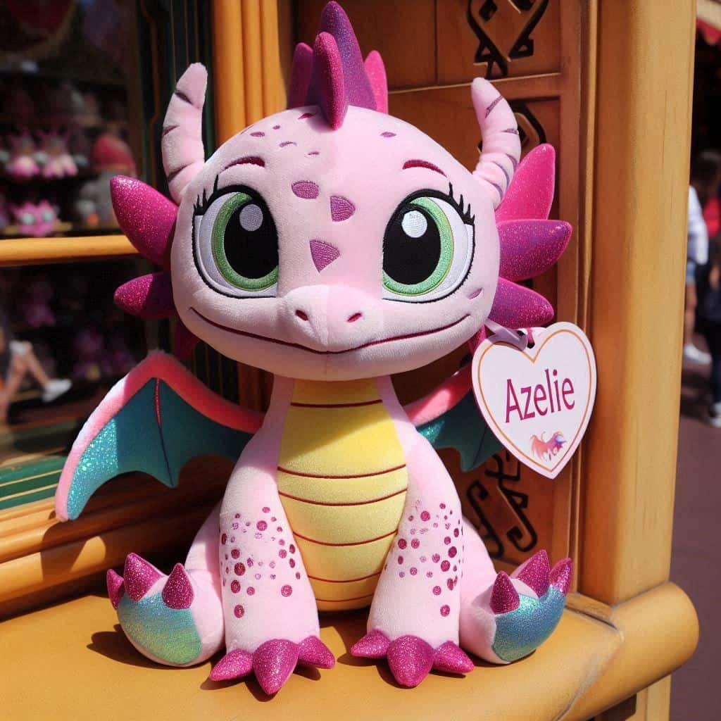 Peluche dragon pour fille personnalisee avec le prenom azelie