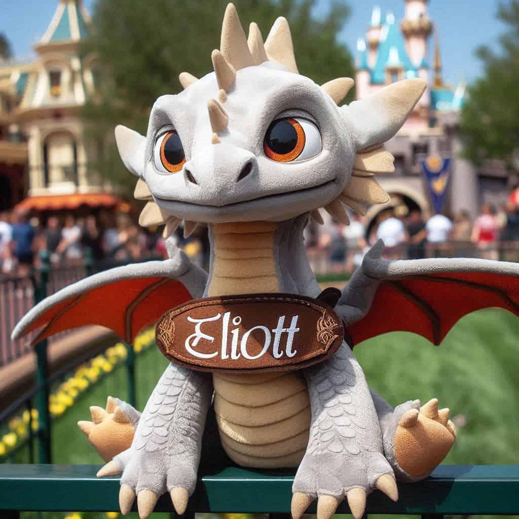 Peluche dragon style disney personnalisee avec le prenom eliott