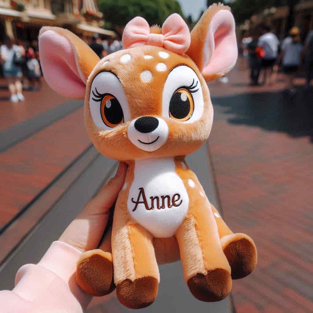 Peluche faon personnalisee avec le prenom anne