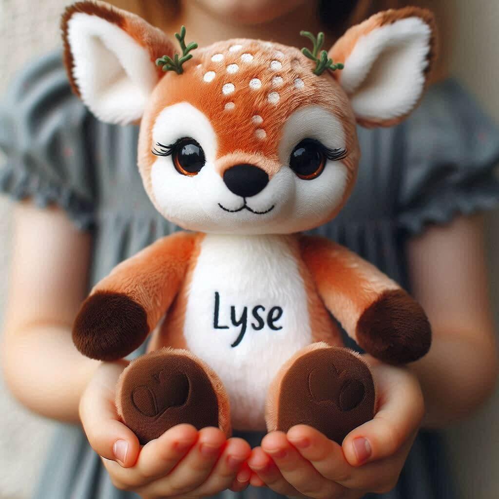 Peluche faon personnalisee avec le prenom lyse