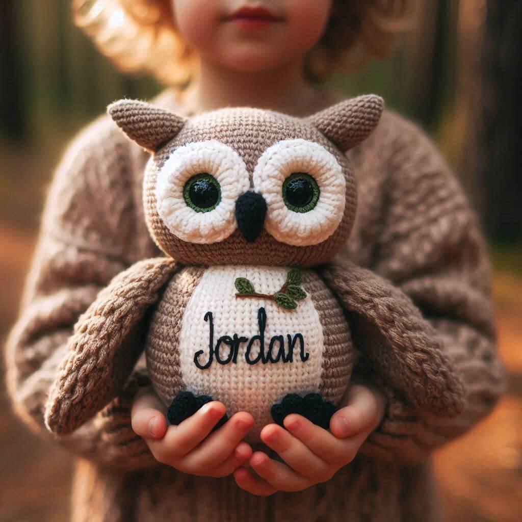 Peluche hibou personnalisee avec le prenom jordan