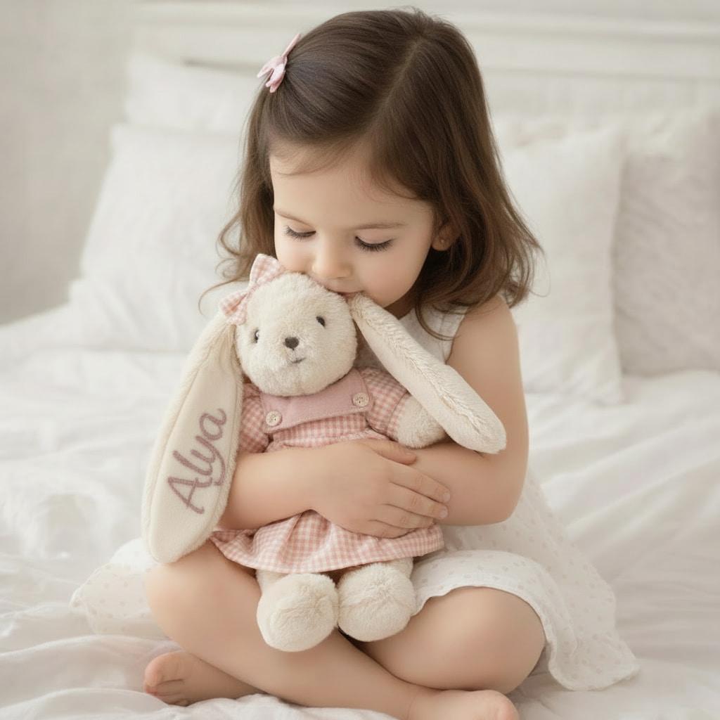 Peluche lapin avec le prenom alya brode idee cadeau petite fille