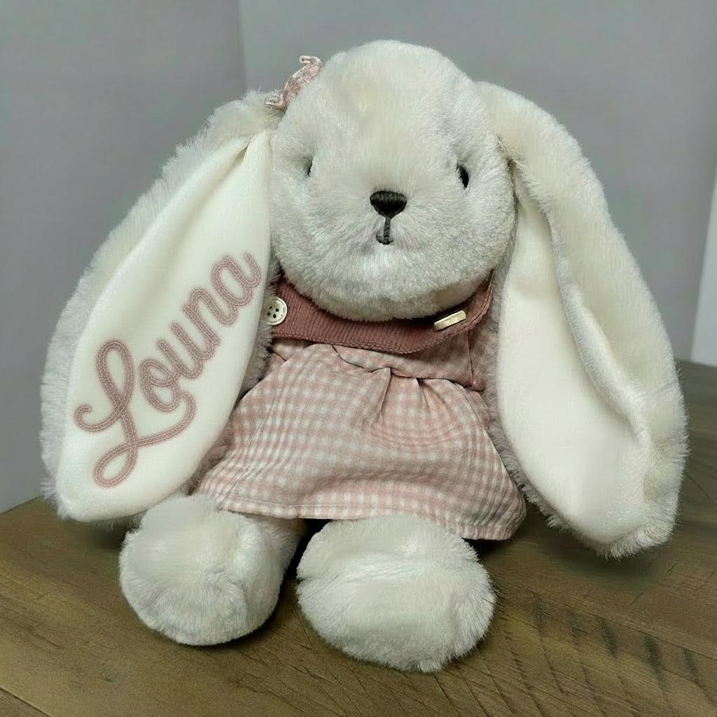 Peluche lapin crème brodée Louna